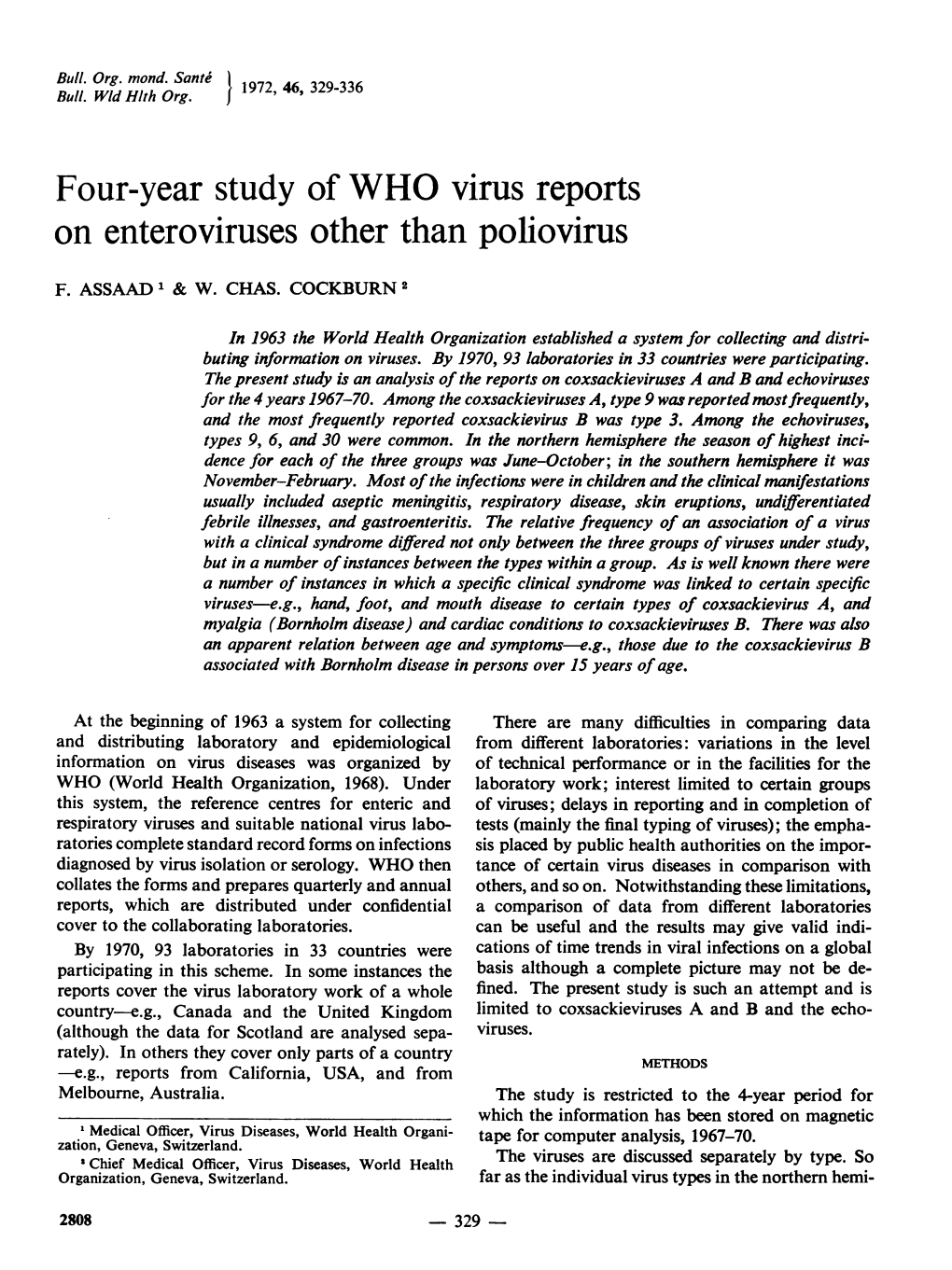 Four-Year Study of WHO Virus Reports on Enteroviruses Other Than Poliovirus