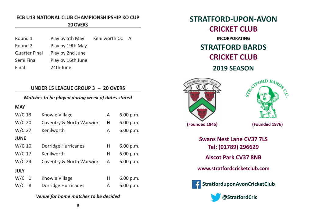 Stratford-Upon-Avon Cricket Club Stratford Bards