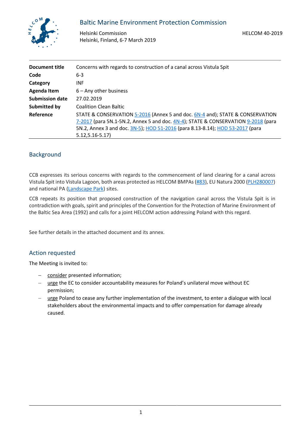 6-3 Concerns with Regards to Construction of a Canal Across Vistula Spit