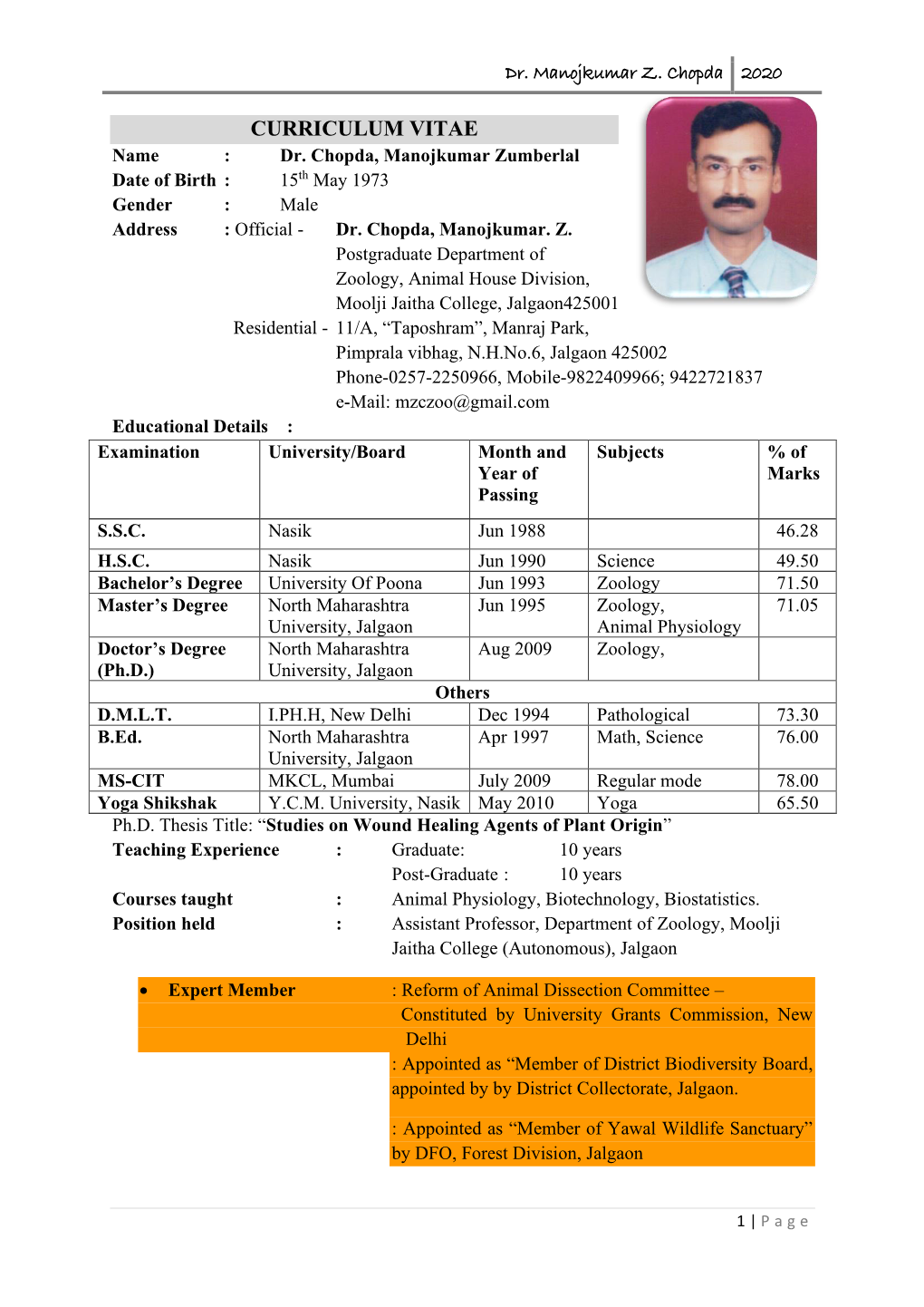 Dr. Manojkumar Z. Chopda 2020