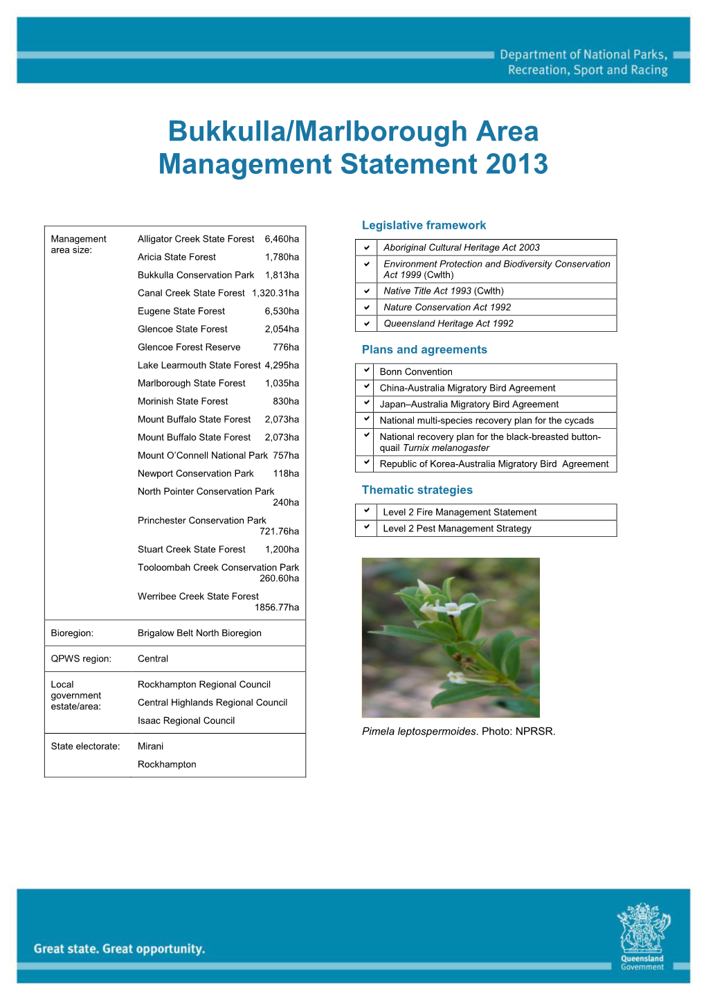 Bukkulla/Marlborough Area Management Statement 2013