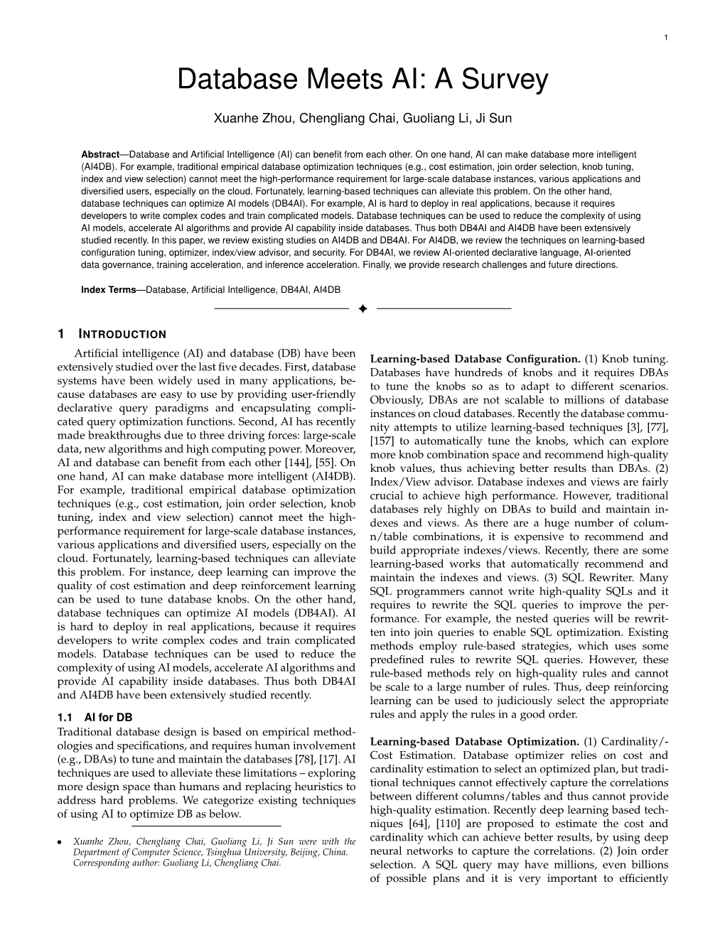 Database Meets AI: a Survey