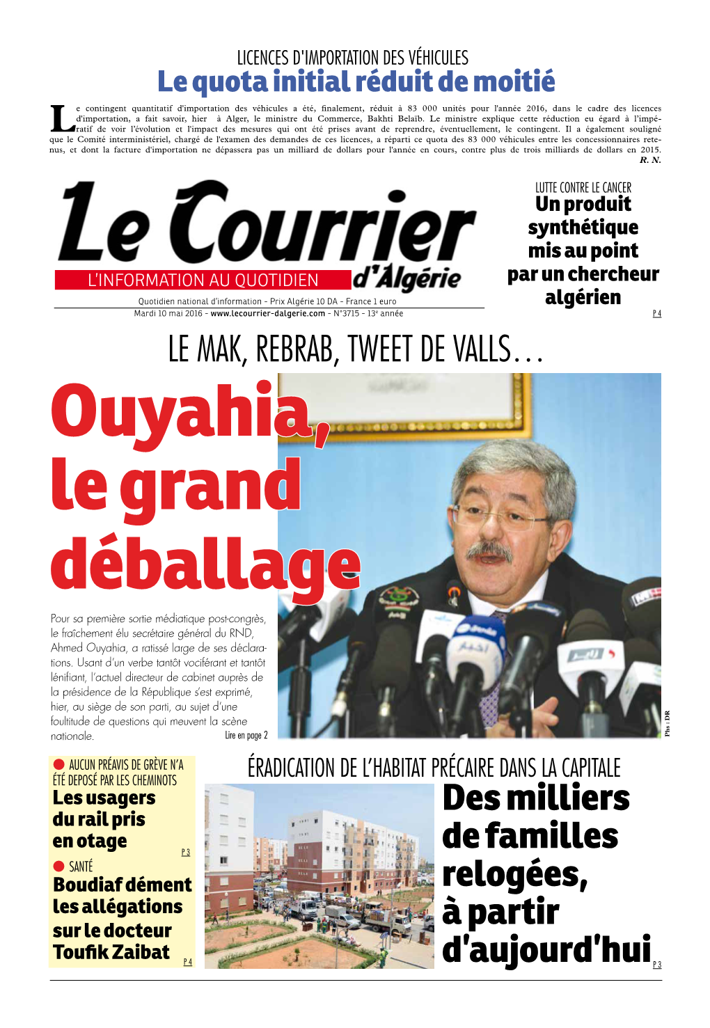 Le Courrier D'algérie Du Mardi 10 Mai 2016