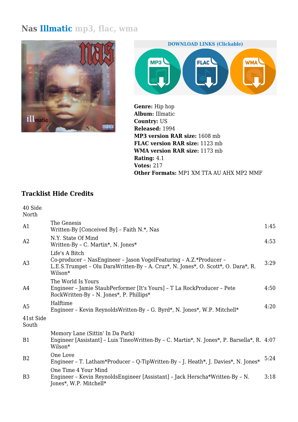 Nas Illmatic Mp3, Flac, Wma