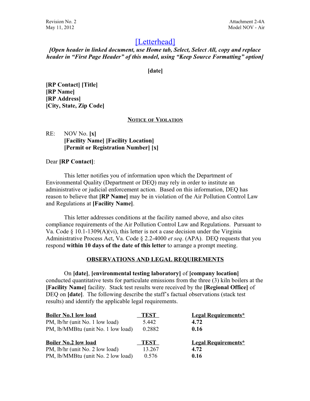 Attachment 3 - Sample Nov (Submitted Air Data Review)