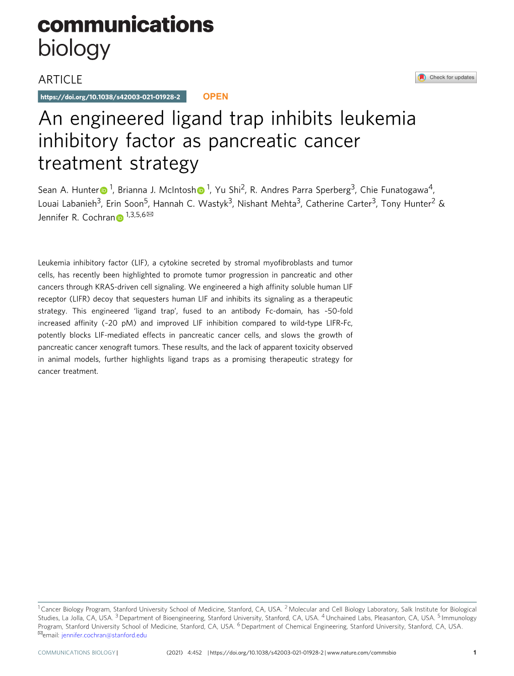 An Engineered Ligand Trap Inhibits Leukemia Inhibitory Factor As Pancreatic Cancer Treatment Strategy