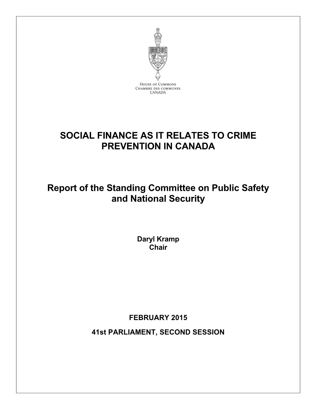 Social Finance As It Relates to Crime Prevention in Canada