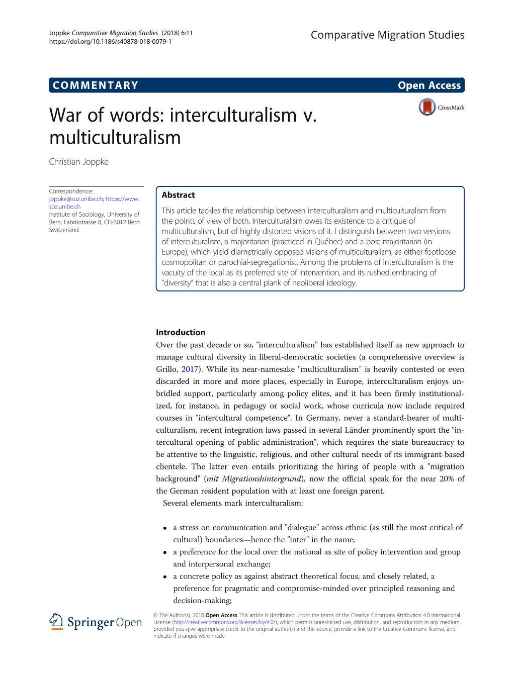 Interculturalism V. Multiculturalism Christian Joppke