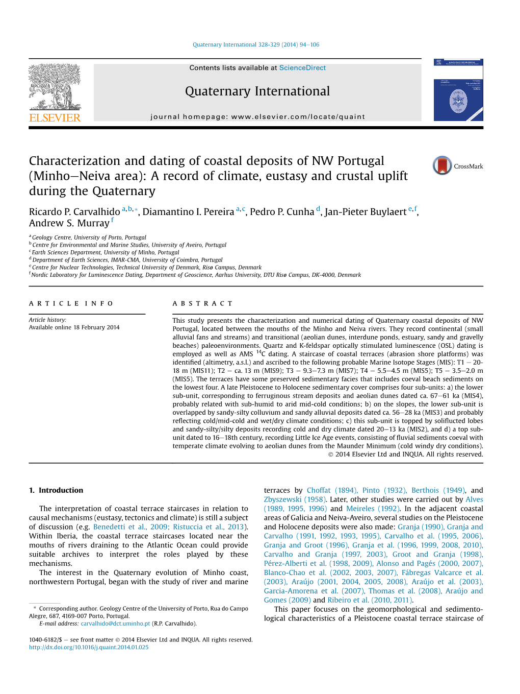 Characterization and Dating of Coastal Deposits of NW Portugal (Minhoeneiva Area): a Record of Climate, Eustasy and Crustal Uplift During the Quaternary