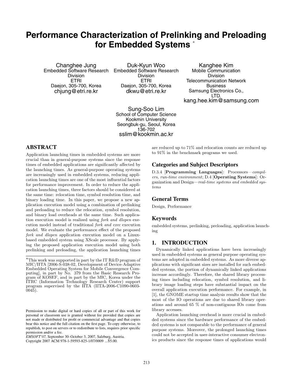 Performance Characterization of Prelinking and Preloading for Embedded Systems ∗