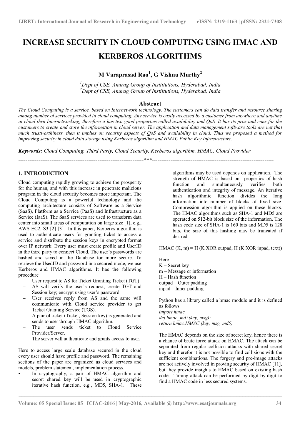 Increase Security in Cloud Computing Using Hmac and Kerberos Algorithms