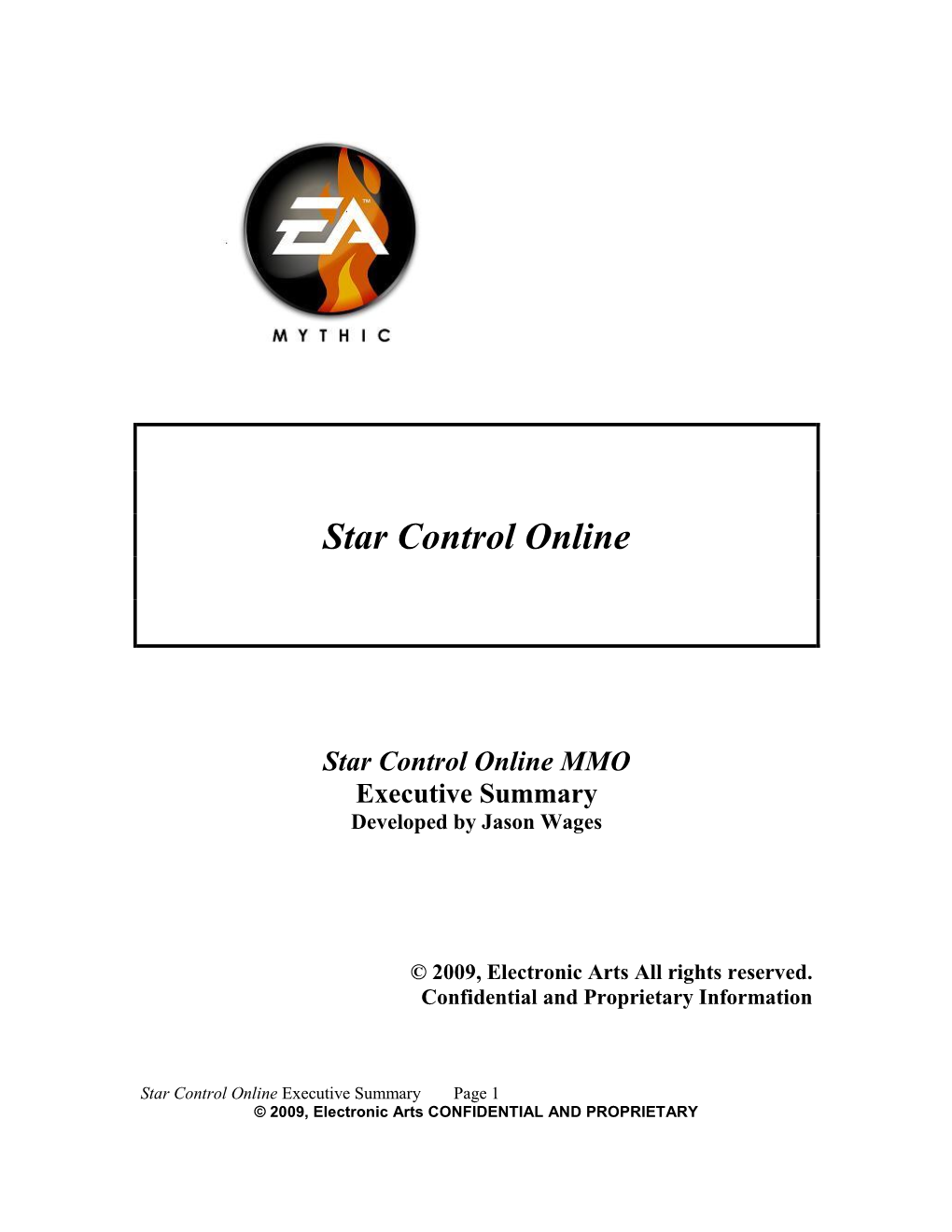 Star Control Online MMO Executive Summary Developed by Jason Wages