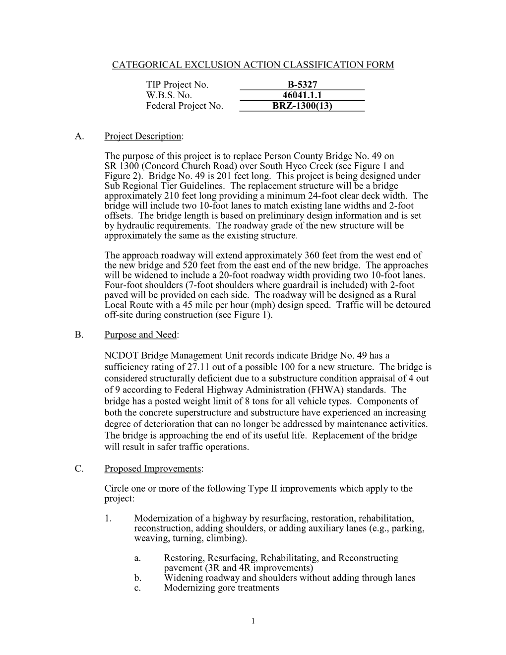 Categorical Exclusion Action Classification Form