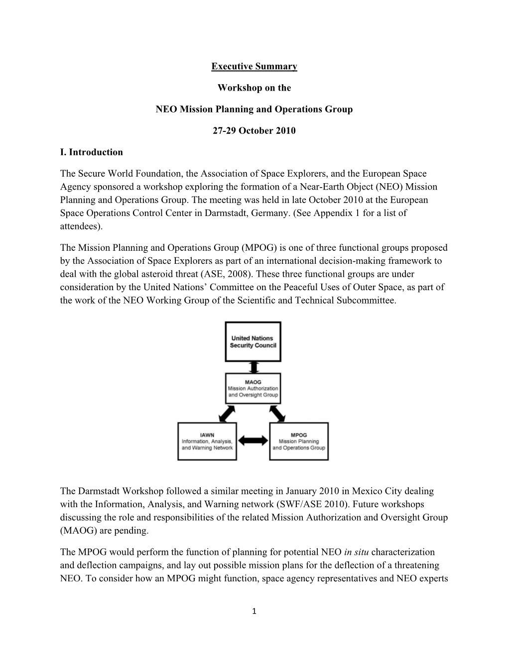 Executive Summary Workshop on the NEO Mission Planning And