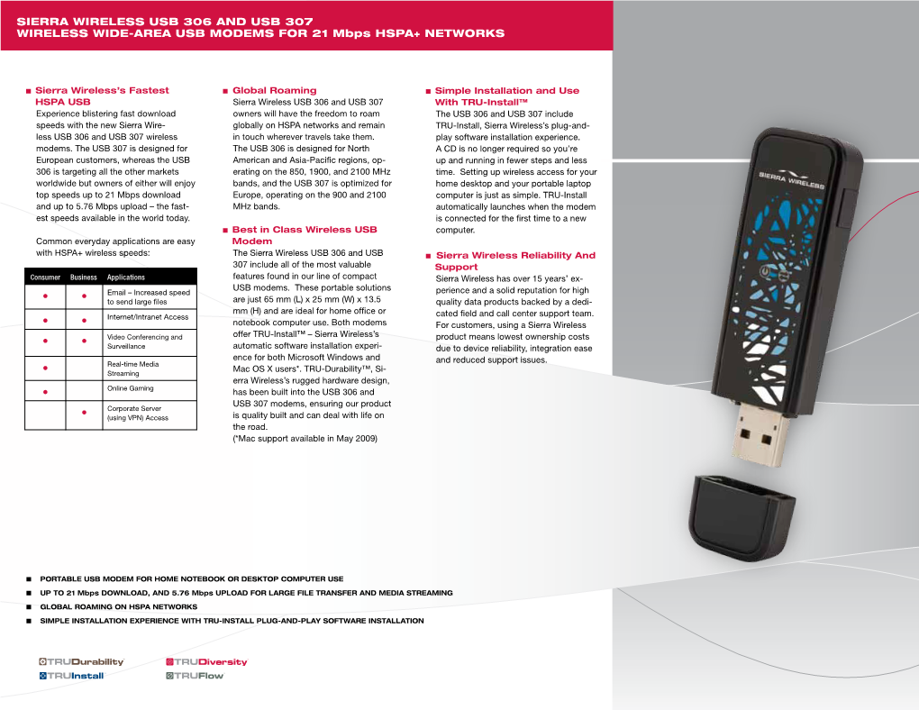 SIERRA WIRELESS USB 306 and USB 307 WIRELESS WIDE-AREA USB Modems for 21 Mbps HSPA+ NETWORKS