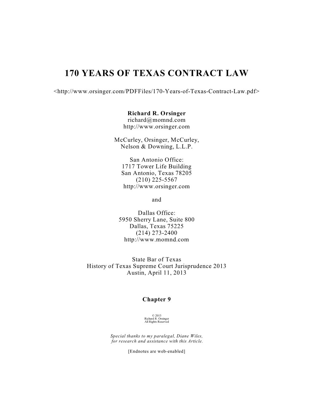 170 Years of Texas Contract Law