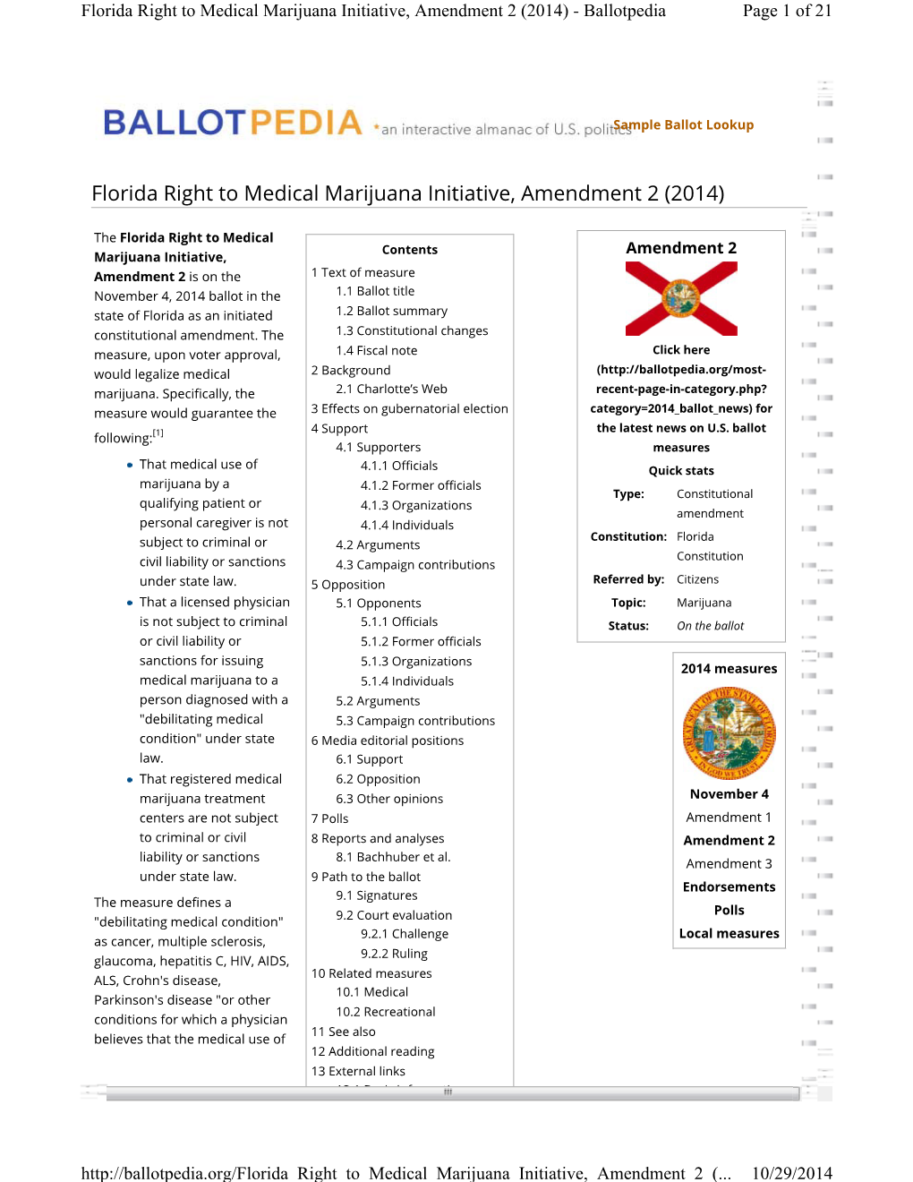 Florida Right to Medical Marijuana Initiative, Amendment 2 (2014) - Ballotpedia Page 1 of 21