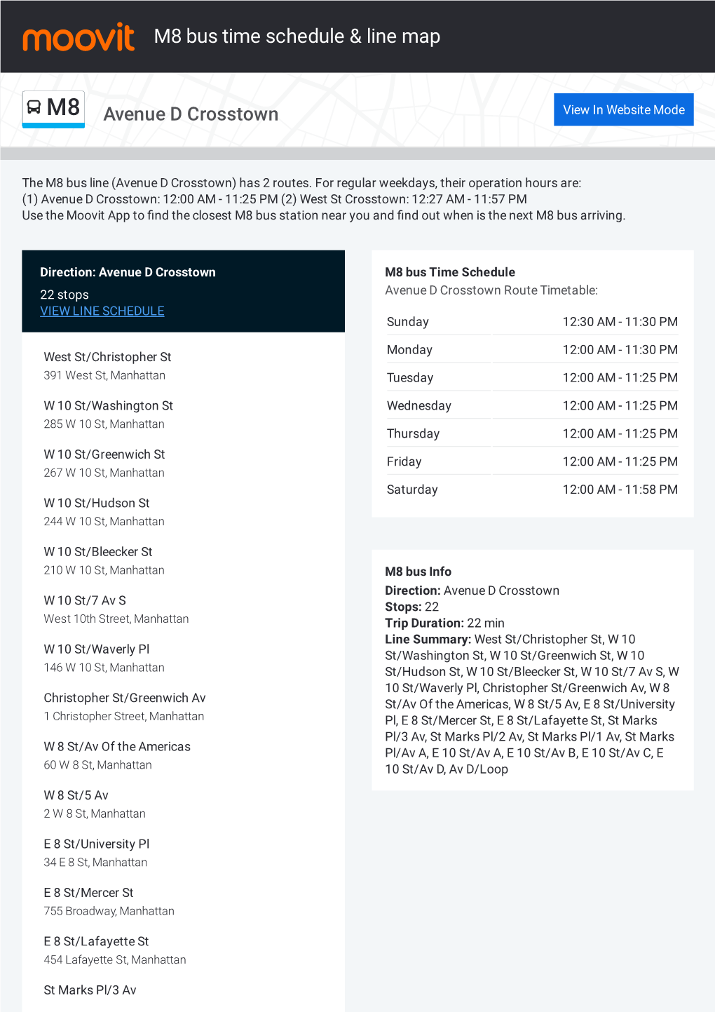 M8 Bus Time Schedule & Line Route