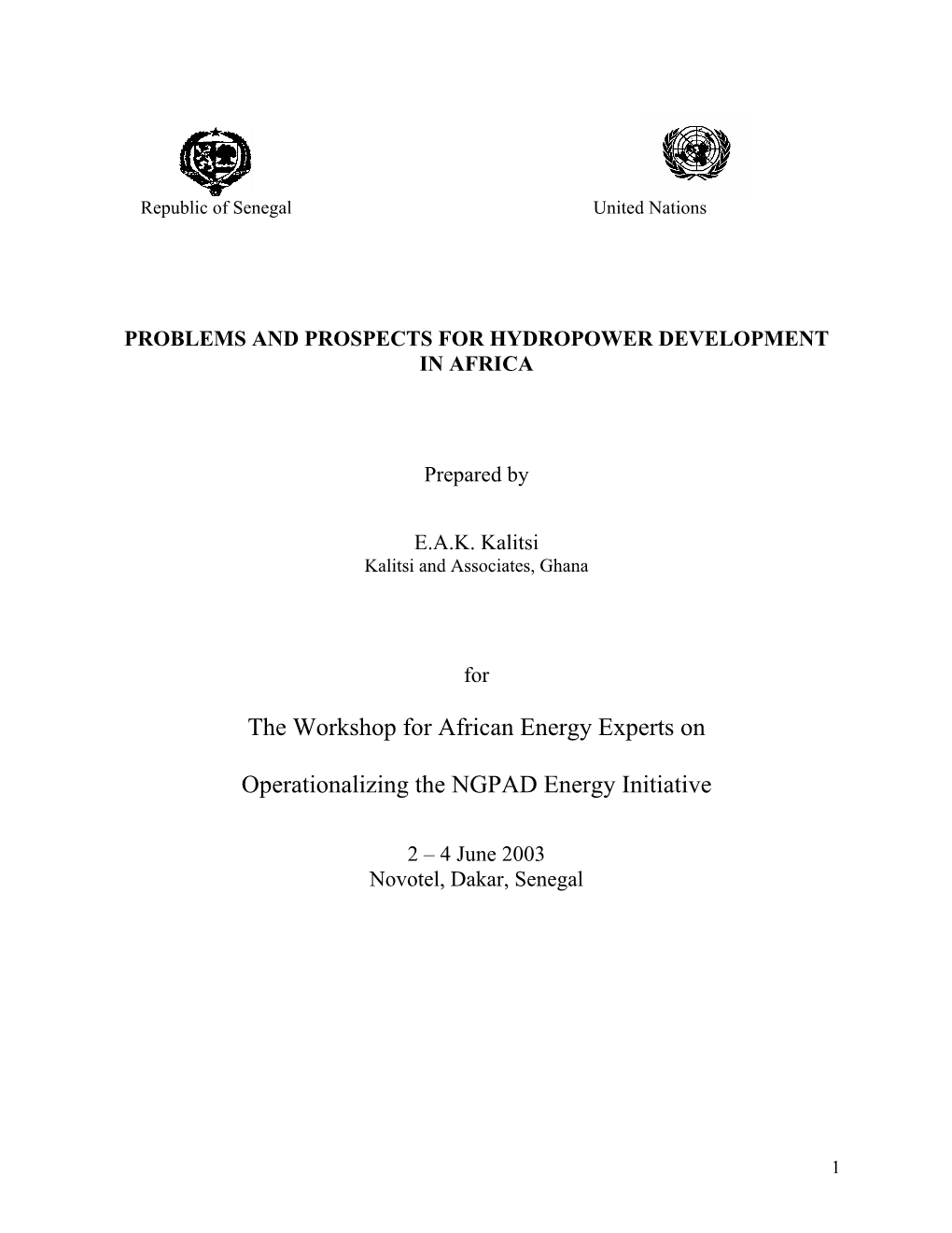 Problems and Prospects for Hydropower Development in Africa