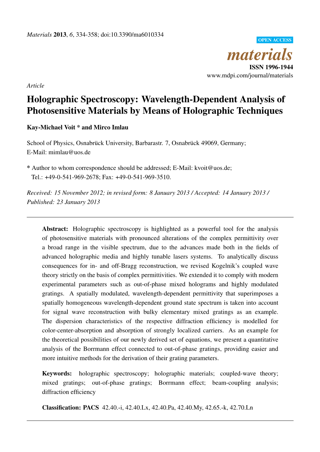 Holographic Spectroscopy: Wavelength-Dependent Analysis of Photosensitive Materials by Means of Holographic Techniques