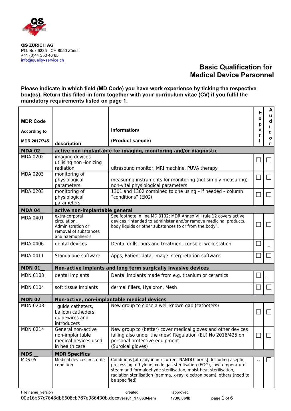 Basic Qualification for Medical Device Personnel