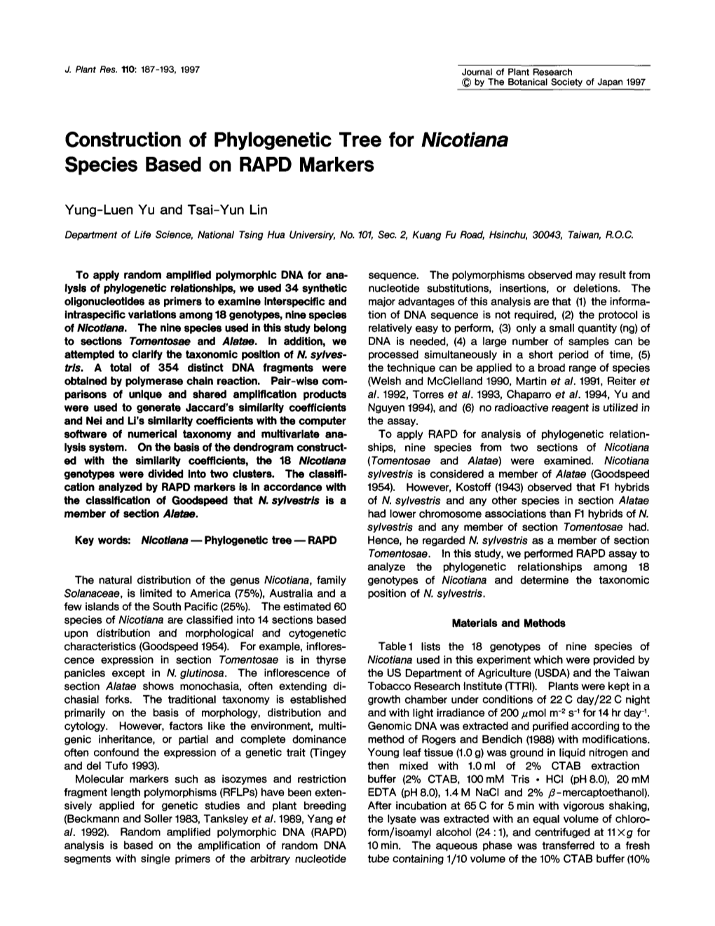 Construction of Phylogenetic Tree for &lt;Emphasis Type="Italic"&gt;Nicotiana