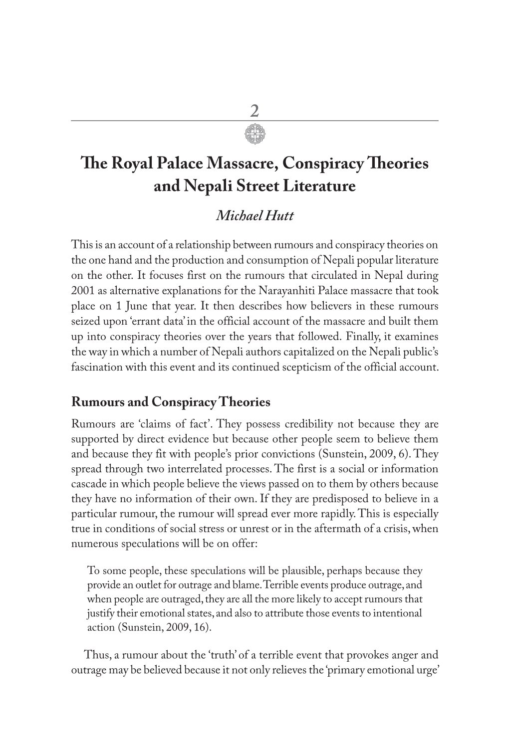 The Royal Palace Massacre, Conspiracy Theories and Nepali Street Literature Michael Hutt