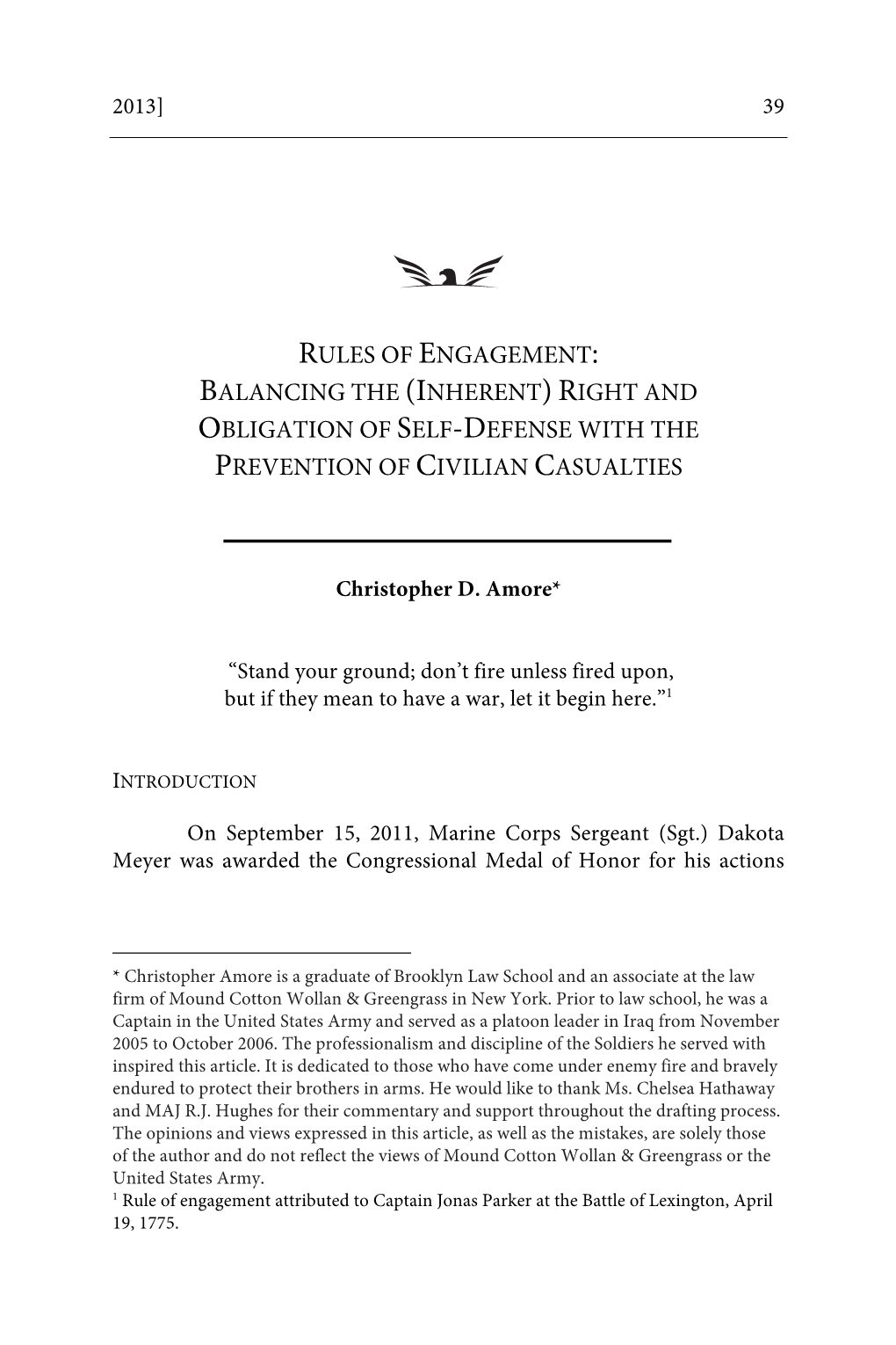 Rules of Engagement: Balancing the (Inherent) Right and Obligation of Self-Defense with the Prevention of Civilian Casualties