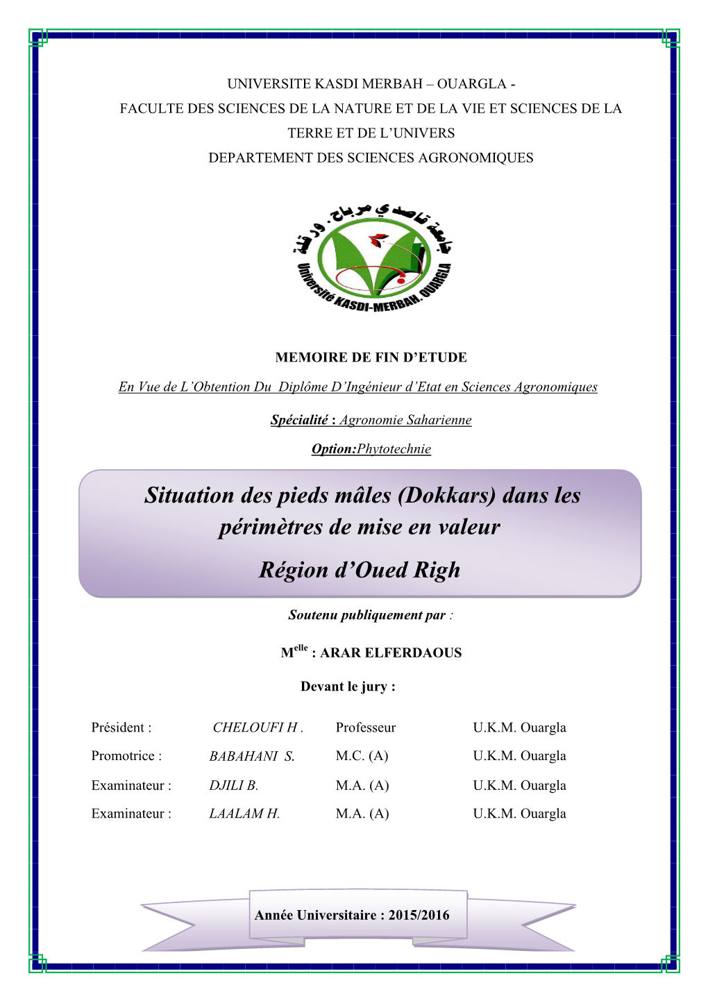 (Dokkars) Dans Les Périmètres De Mise En Valeur Région D'oued Righ