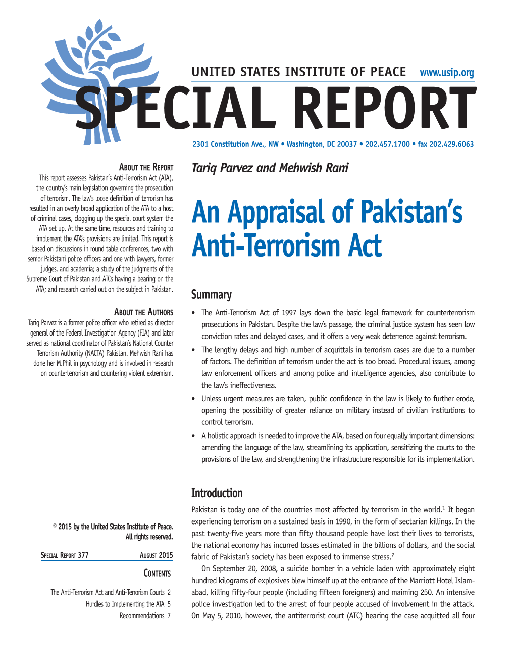 An Appraisal of Pakistan's Anti-Terrorism