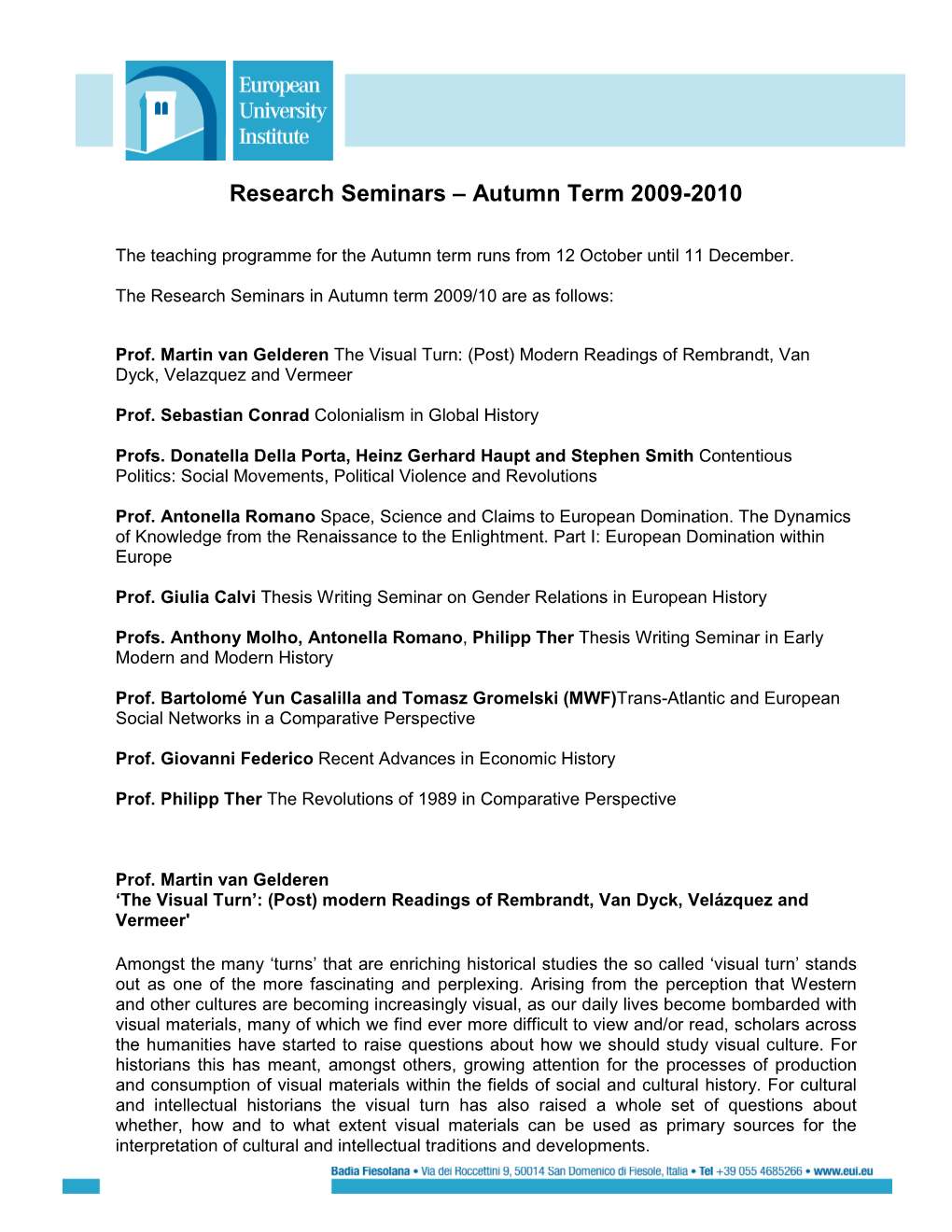 Research Seminars – Autumn Term 2009-2010