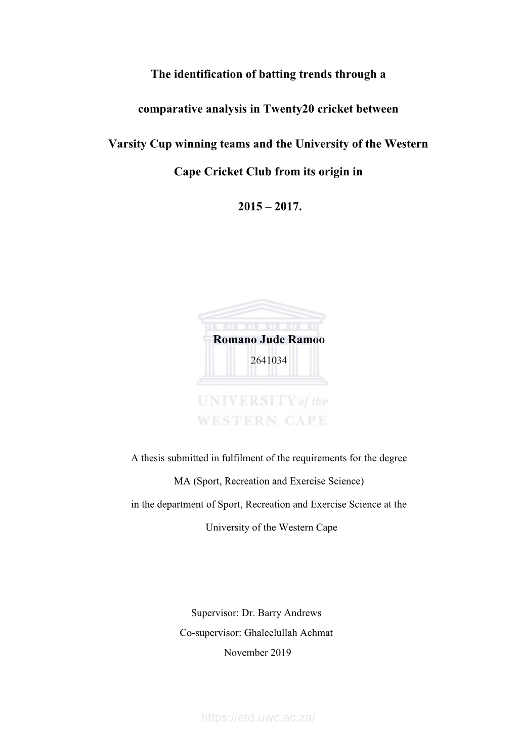 The Identification of Batting Trends Through a Comparative Analysis in T20 Varsity Cup Cricket