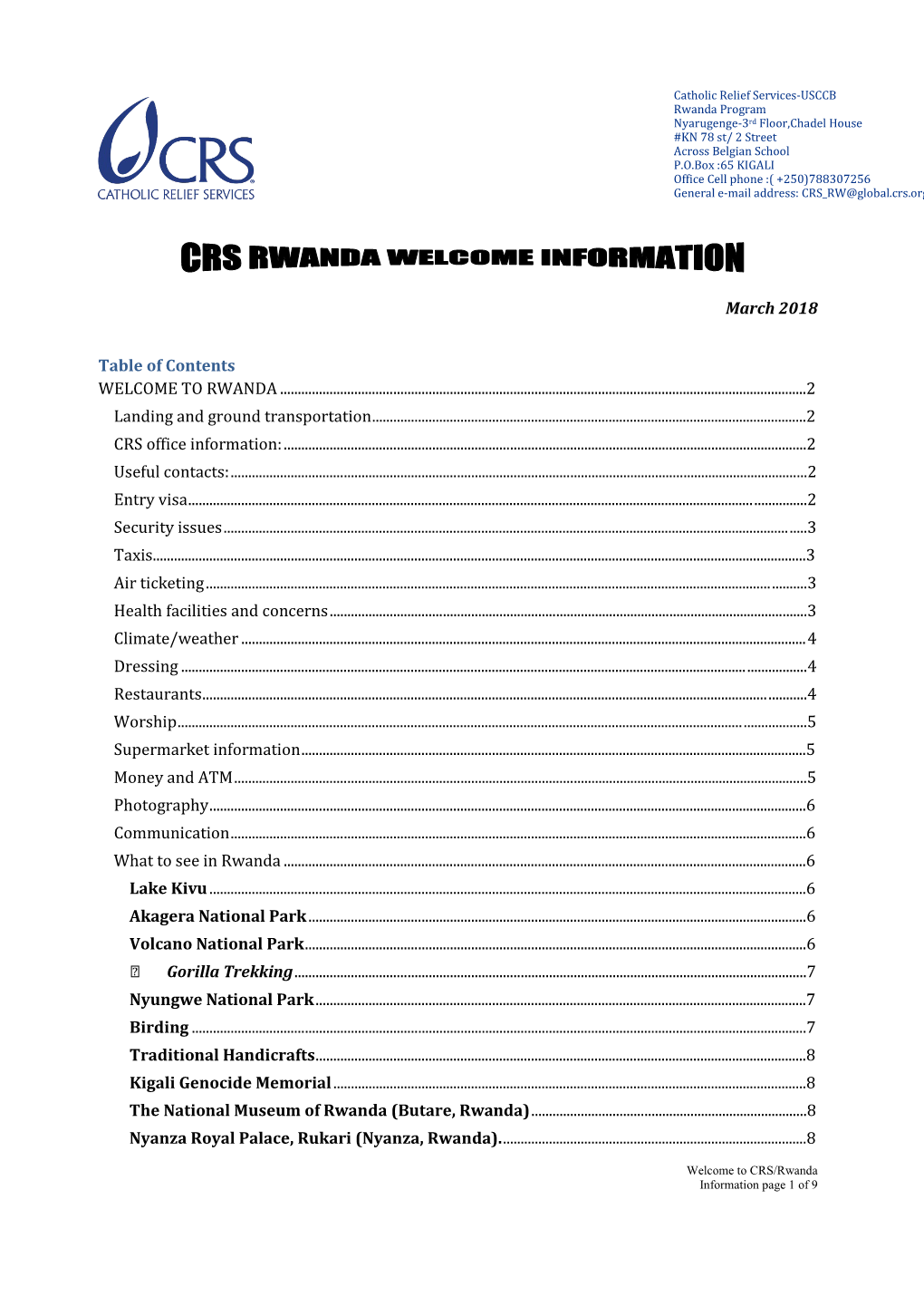 CRS F2F Rwanda Volunteer Country Briefing Document