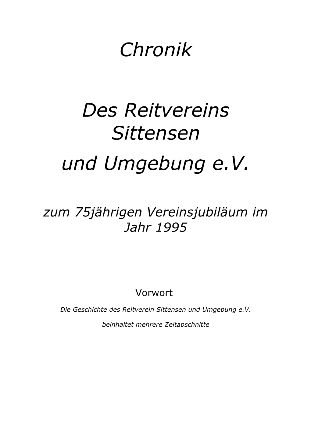 Chronik Des Reitvereins Sittensen Und Umgebung E.V