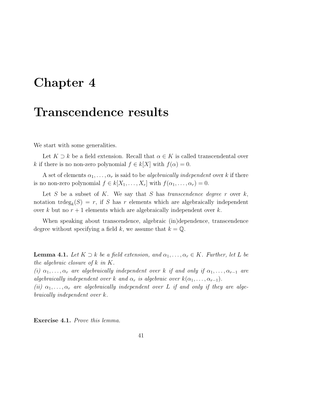 Chapter 4 Transcendence Results