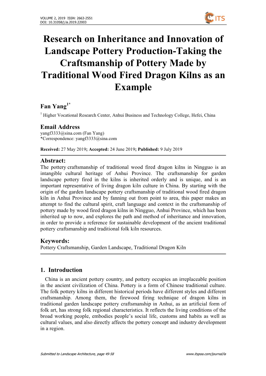 Research on Inheritance and Innovation of Landscape Pottery Production-Taking the Craftsmanship of Pottery Made by Traditional Wood Fired Dragon Kilns As an Example