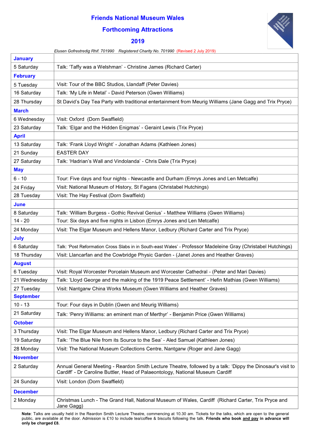 Friends National Museum Wales Forthcoming Attractions 2019