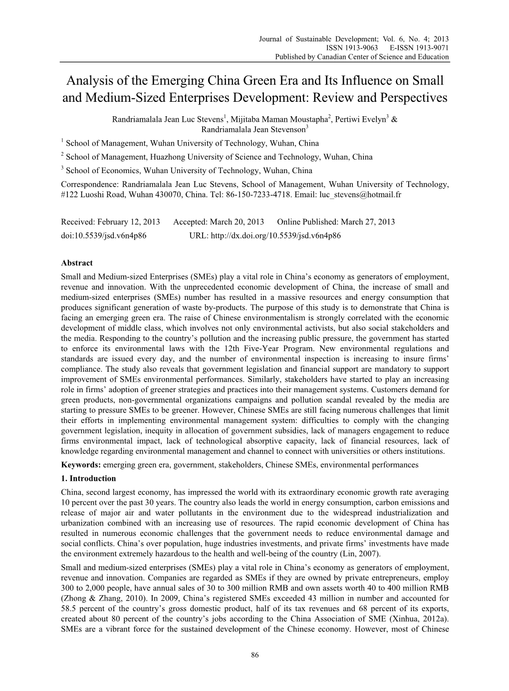 Analysis of the Emerging China Green Era and Its Influence on Small and Medium-Sized Enterprises Development: Review and Perspectives