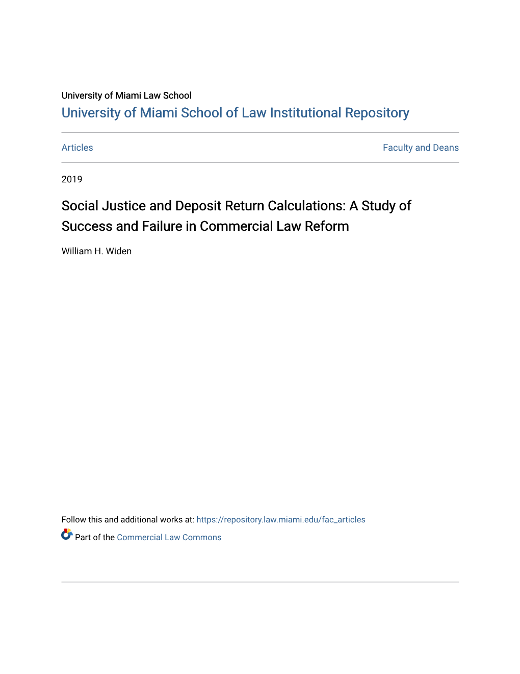 Social Justice and Deposit Return Calculations: a Study of Success and Failure in Commercial Law Reform