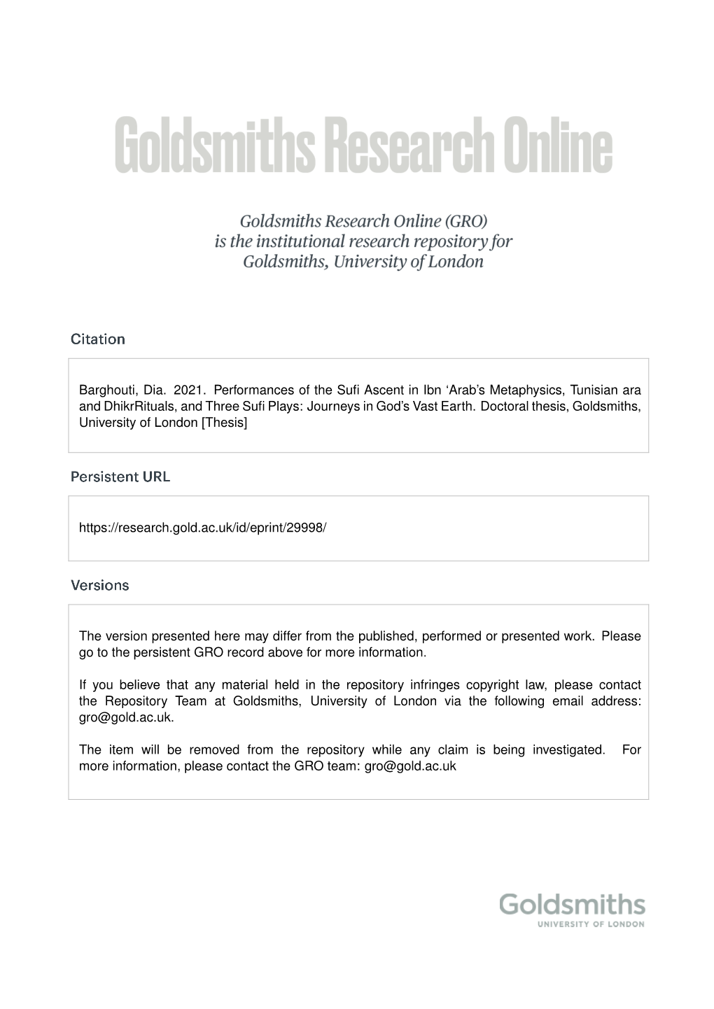 Barghouti, Dia. 2021. Performances of the Suﬁ Ascent in Ibn ‘Arab’S Metaphysics, Tunisian Ara and Dhikrrituals, and Three Suﬁ Plays: Journeys in God’S Vast Earth