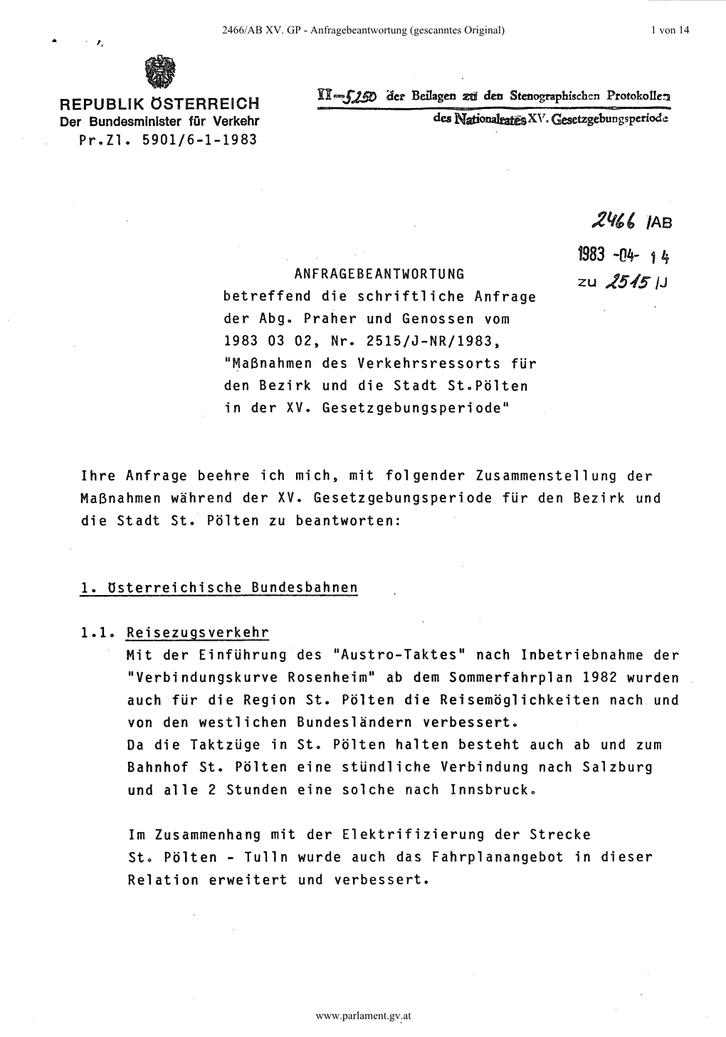Lvi" Lab 1983 -04- 1 4 ANFRAGEBEANTWORTUNG Zu ,T5/S/J Betreffend Die Schriftliche Anfrage Der Abg