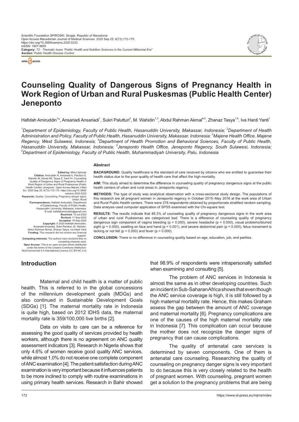 Counseling Quality of Dangerous Signs of Pregnancy Health in Work Region of Urban and Rural Puskesmas (Public Health Center) Jeneponto