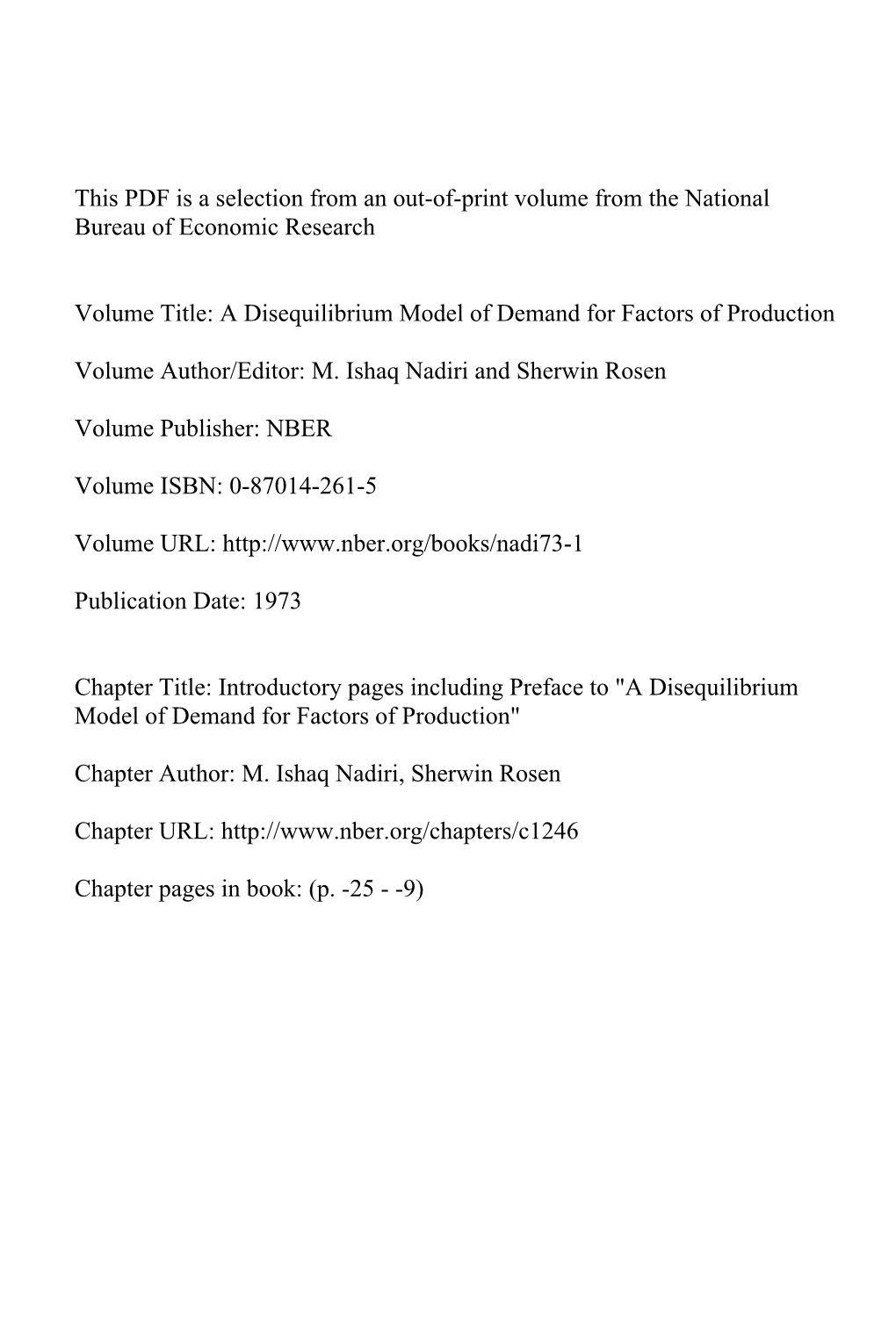 Introductory Pages Including Preface To" a Disequilibrium Model Of