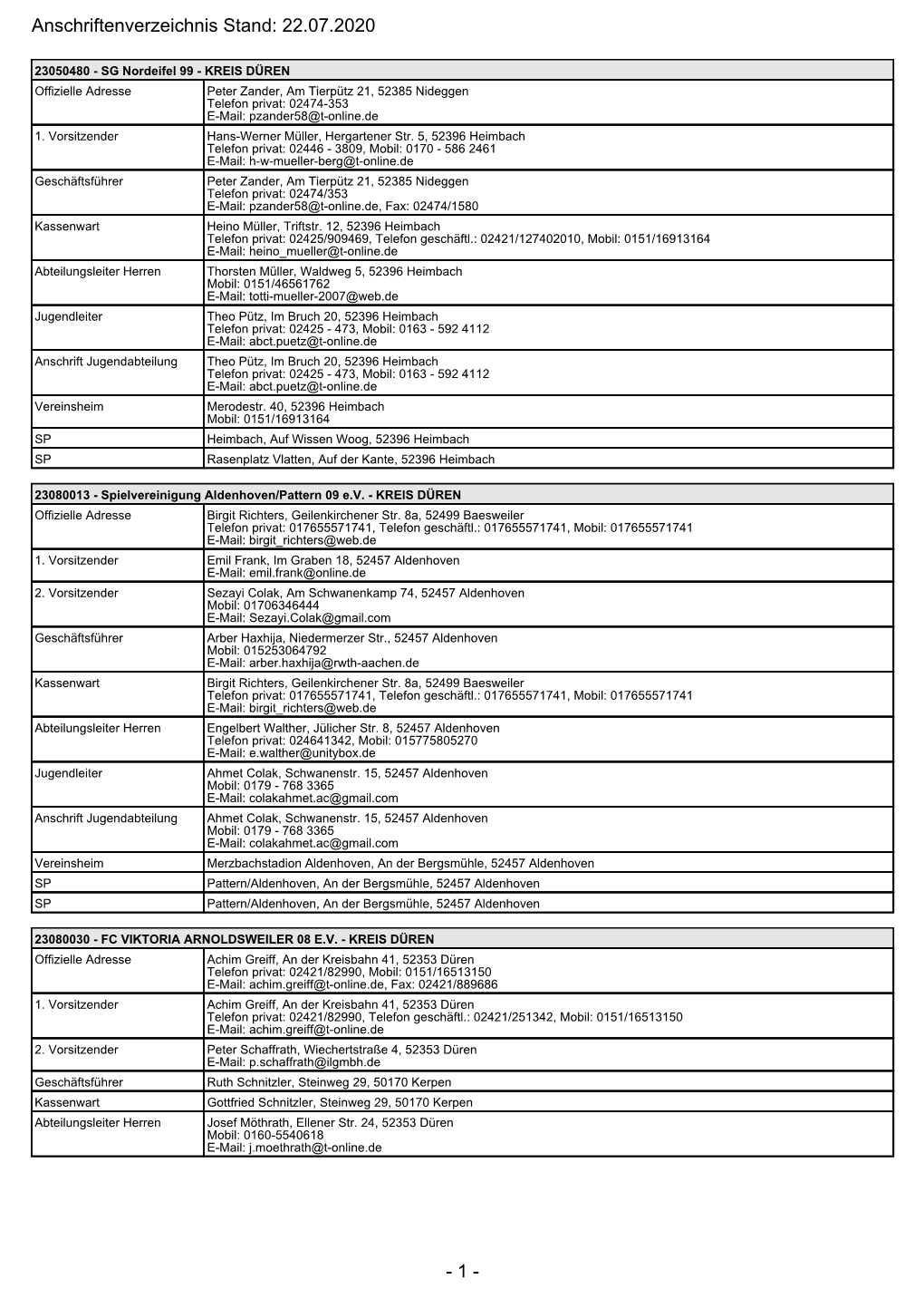1 - Anschriftenverzeichnis Stand: 22.07.2020