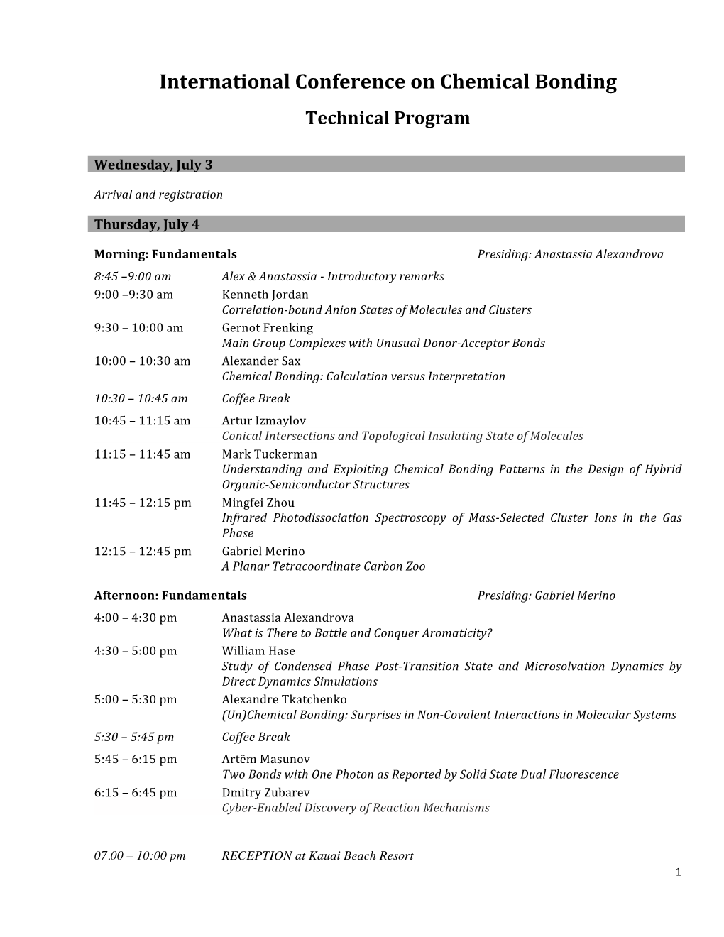 International Conference on Chemical Bonding Technical Program