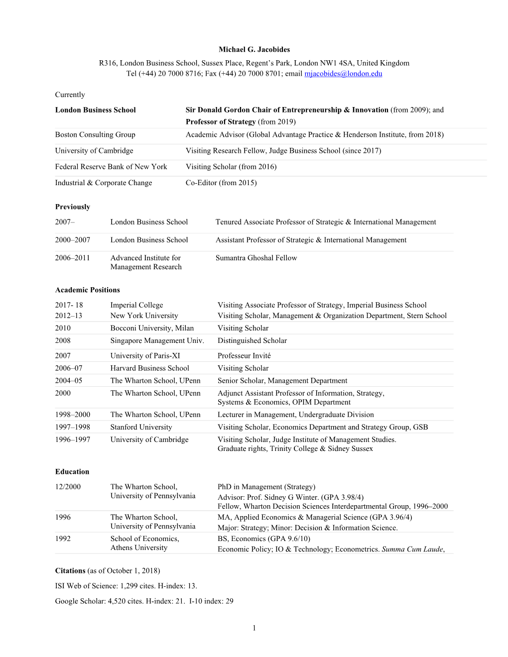 1 Michael G. Jacobides R316, London Business School, Sussex Place