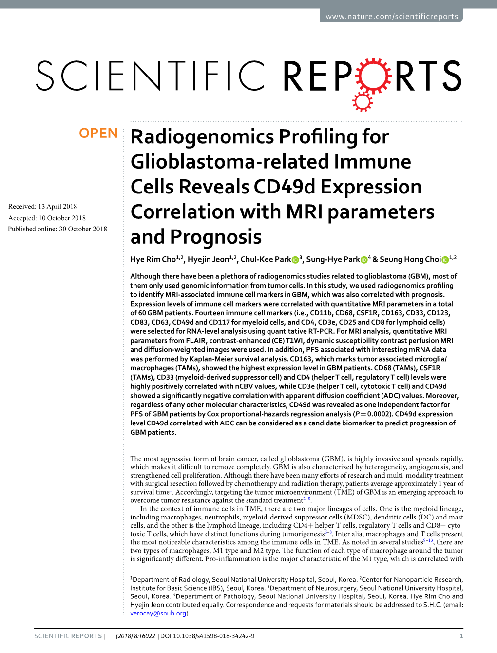 Radiogenomics Profiling for Glioblastoma-Related Immune Cells Reveals Cd49d Expression Correlation with MRI Parameters and Progn