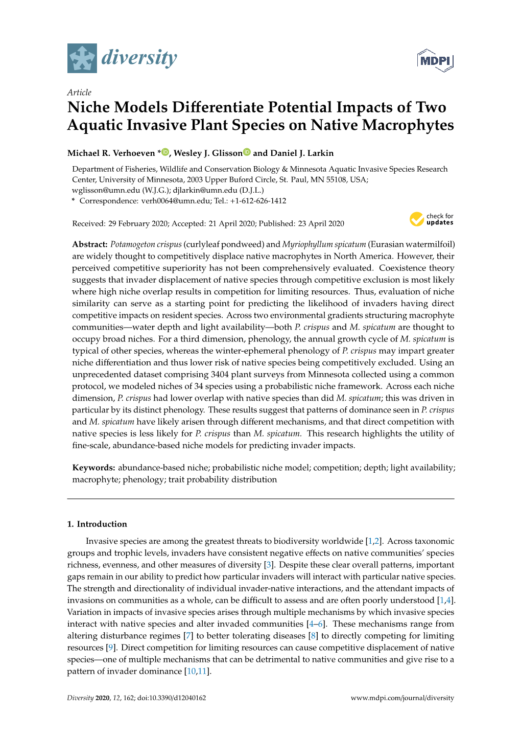 Niche Models Differentiate Potential Impacts of Two Aquatic Invasive