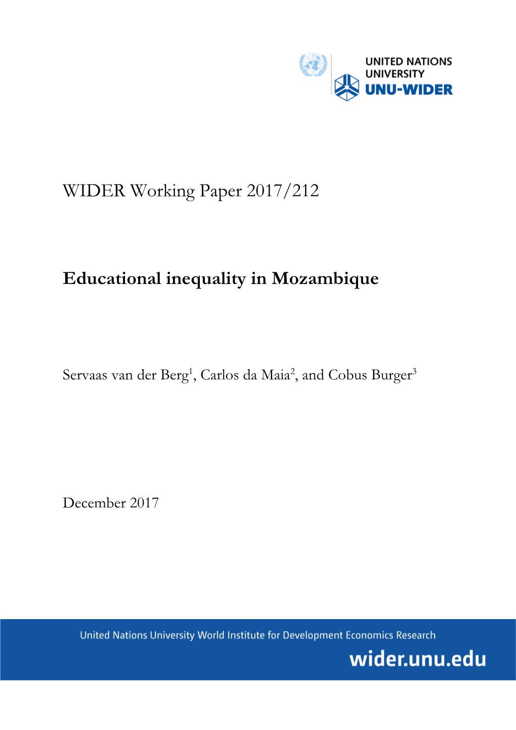 WIDER Working Paper 2017/212 Educational Inequality In