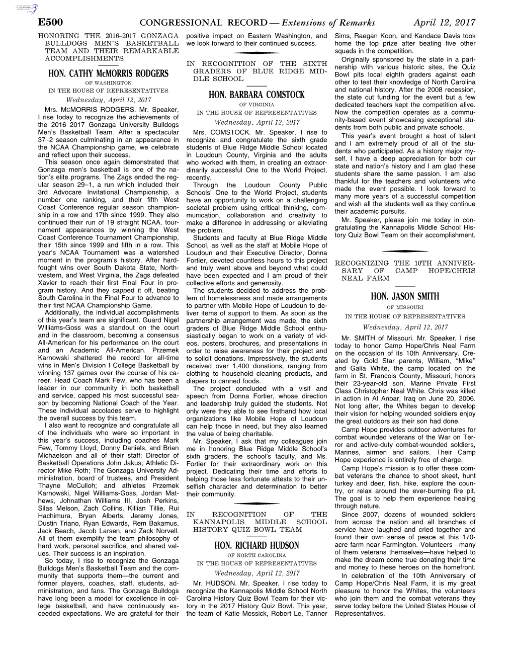 CONGRESSIONAL RECORD— Extensions of Remarks E500 HON